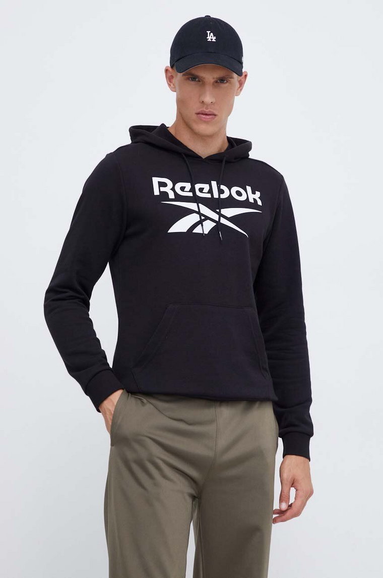 Reebok bluza męska kolor czarny z kapturem z nadrukiem