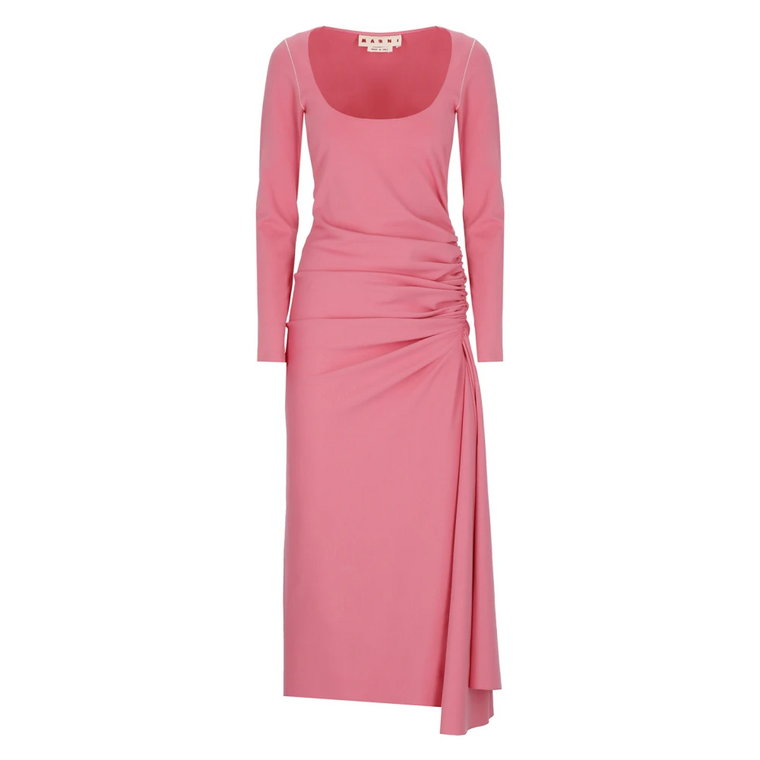 Różowa Sukienka Midi z Drapowaniem Marni