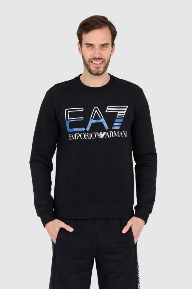 EA7 Czarna bluza męska z niebieskim logo