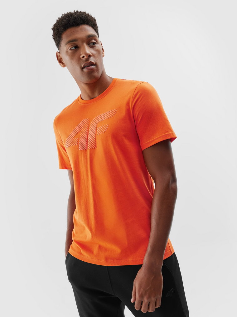 T-shirt regular z nadrukiem męski - pomarańczowy