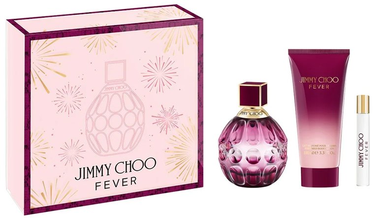 Zestaw prezentowy damski Jimmy Choo Fever Balsam do ciała 100 ml + Woda perfumowana 100 ml + Woda perfumowana 7.5 ml (3386460131612). Perfumy damskie