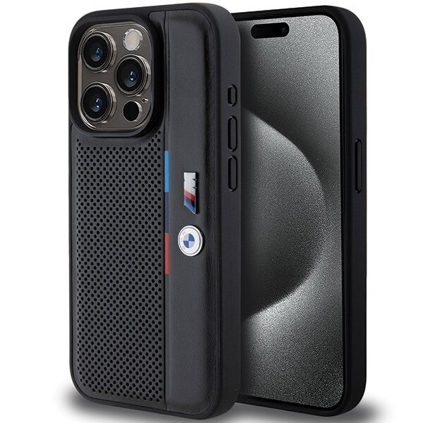 BMW BMHCP15X23PUPVK iPhone 15 Pro Max 6.7" czarny/black hardcase Perforated Tricolor Line