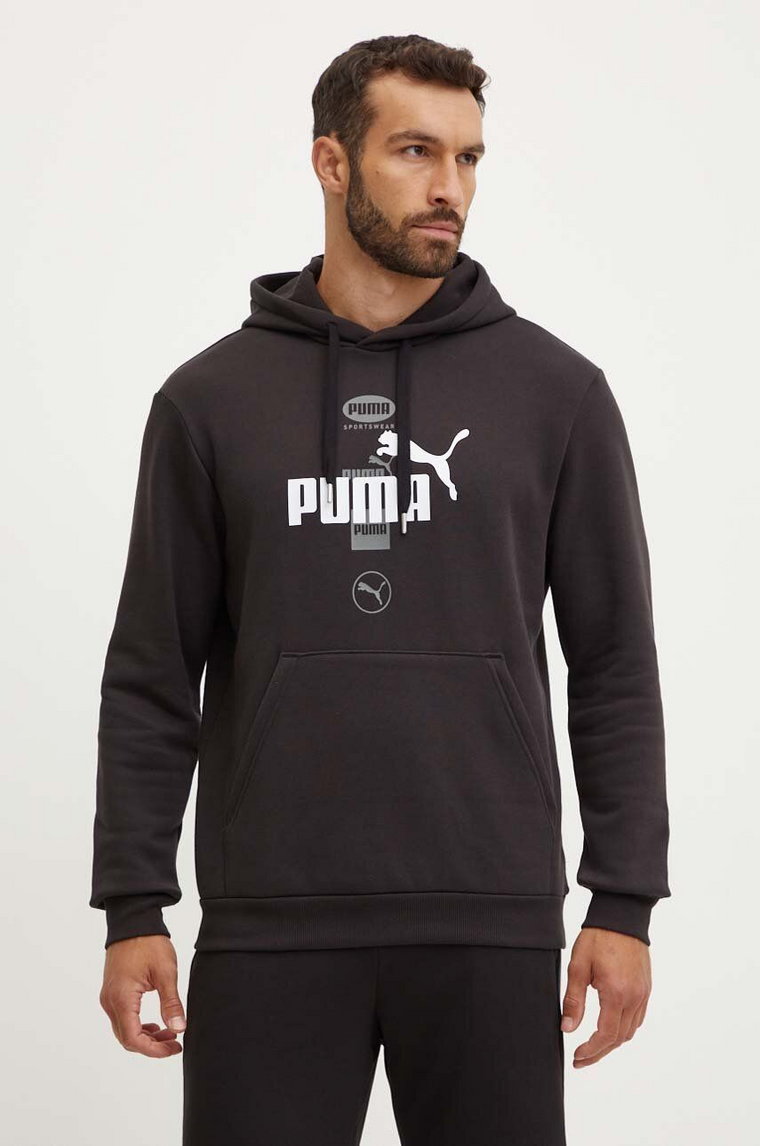 Puma bluza męska kolor czarny z kapturem z nadrukiem 681741