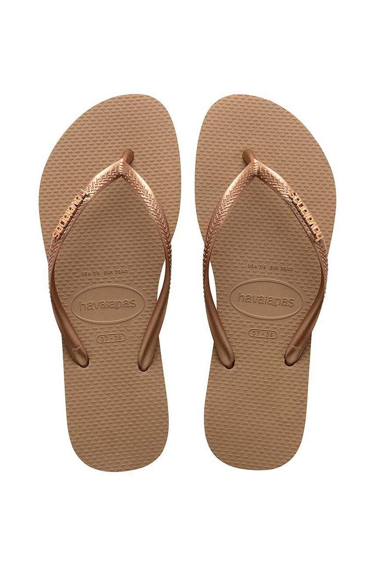 Havaianas japonki SLIM LOGO damskie kolor złoty na płaskim obcasie 4119875.3581