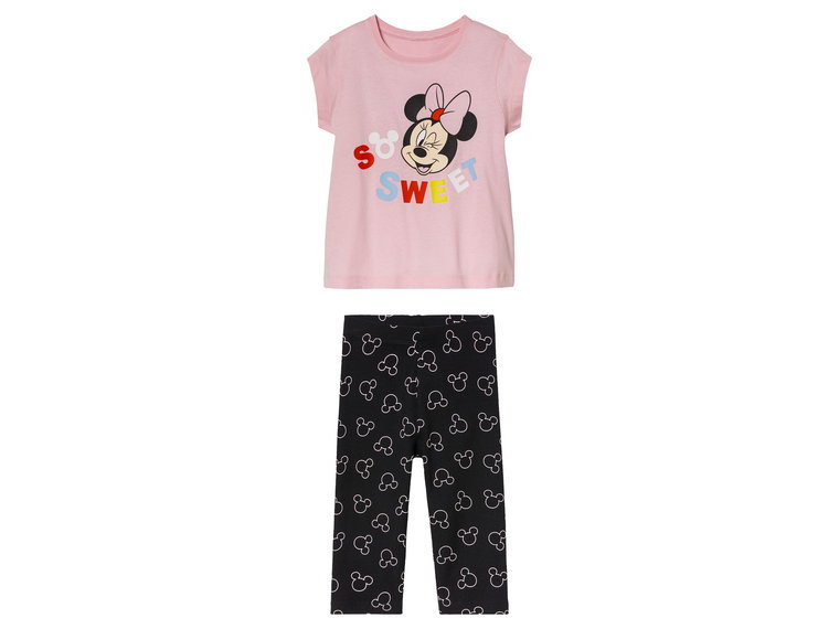 Komplet dziewczęcy z Myszką Minnie (t-shirt + legginsy 3/4) (110/116, Różowy/czarny)
