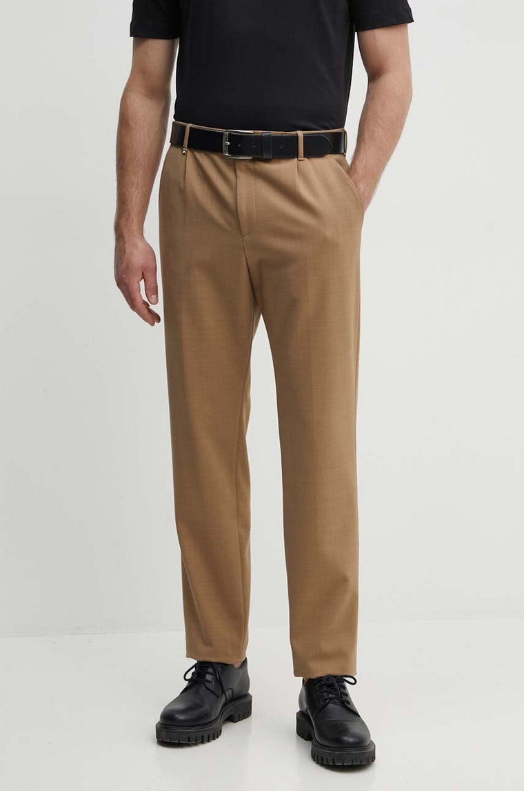 BOSS spodnie wełniane kolor beżowy proste 50521637