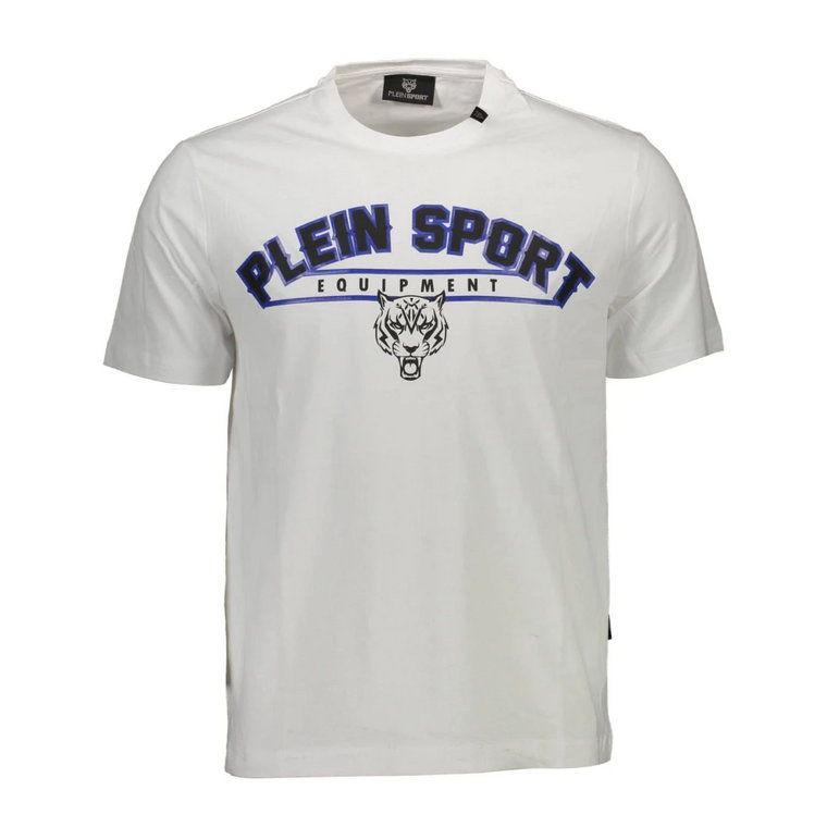 Biała Bawełniana Koszulka z Nadrukiem Plein Sport