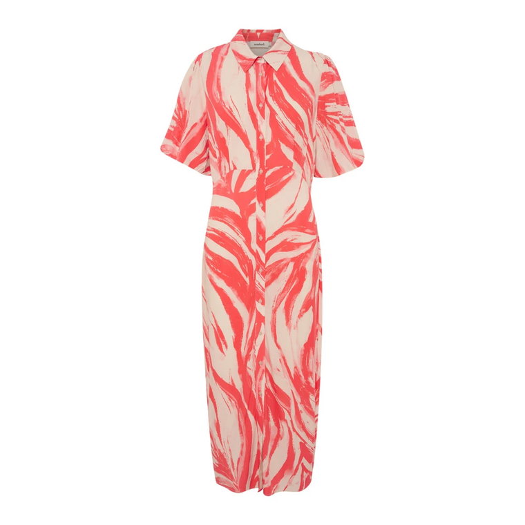 Feminine Midi Sukienka Hot Coral Wave Soaked in Luxury