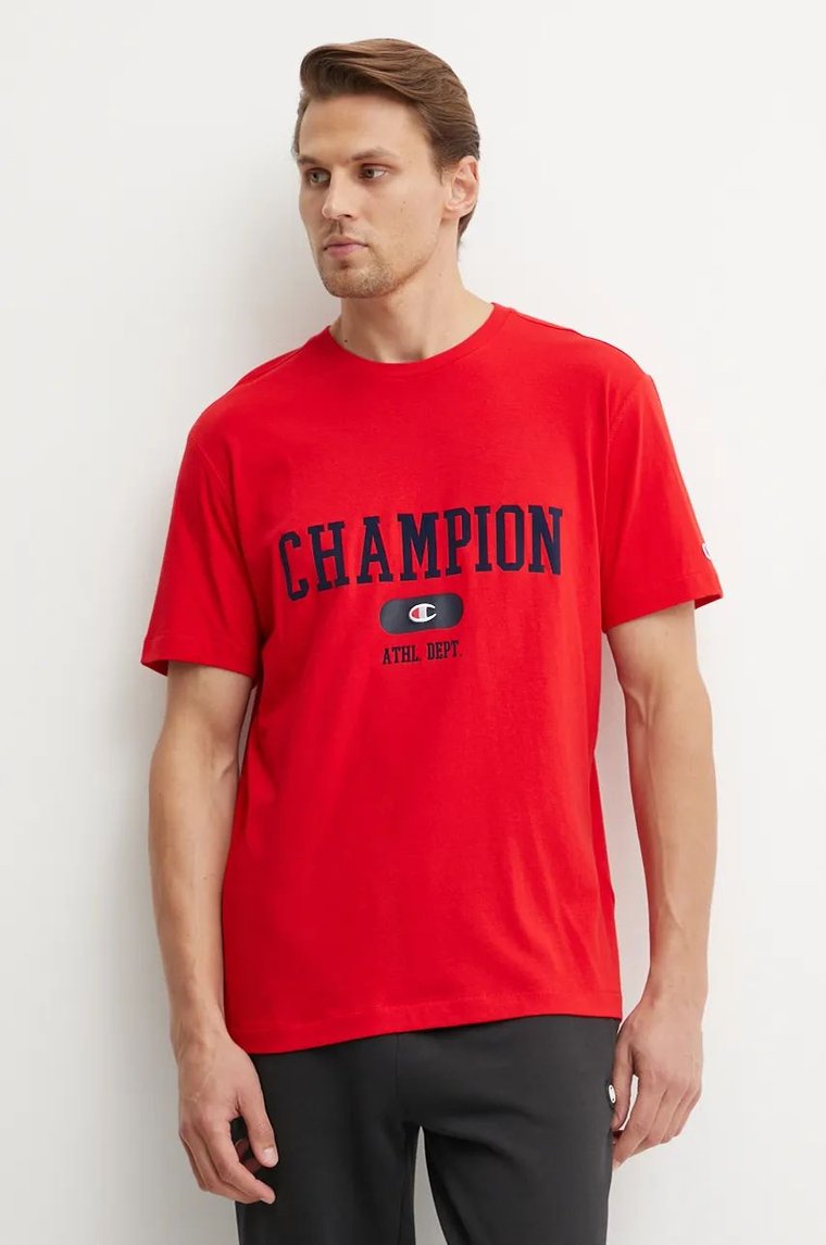 Champion t-shirt bawełniany męski kolor czerwony z nadrukiem 220432