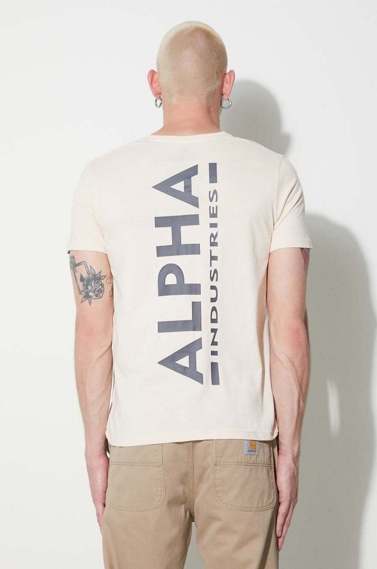 Alpha Industries t-shirt bawełniany kolor beżowy z nadrukiem 128507.578-JetStreamW