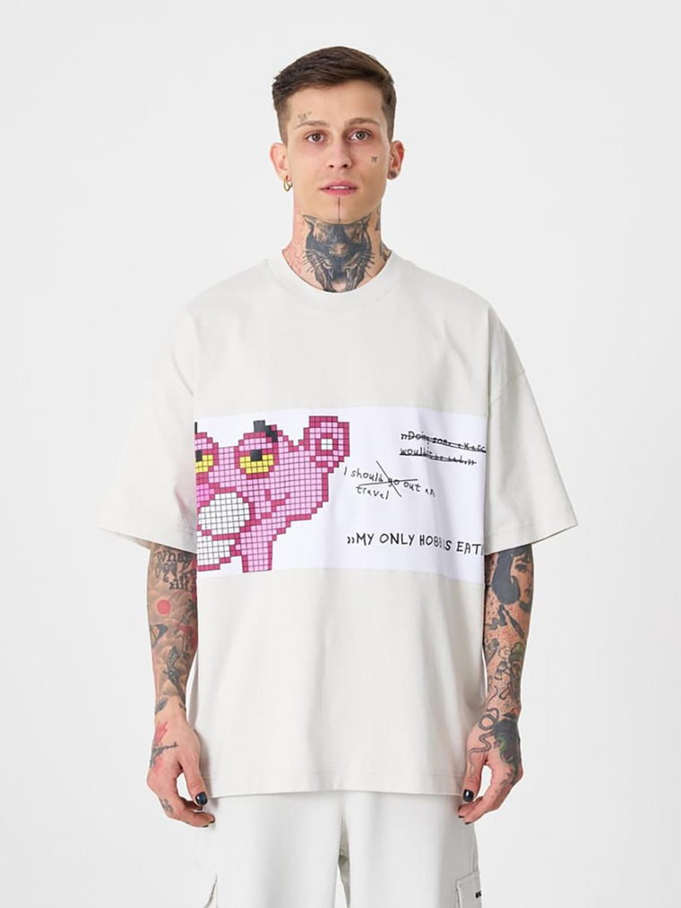 Koszulka Z Krótkim Rękawem Oversize Męska Jasna Szara Machinist Pink Panther