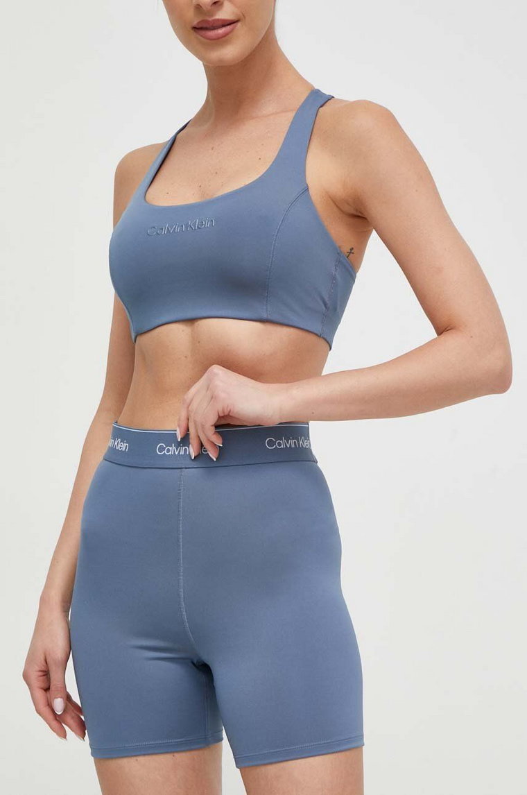Calvin Klein Performance szorty treningowe kolor niebieski z nadrukiem high waist