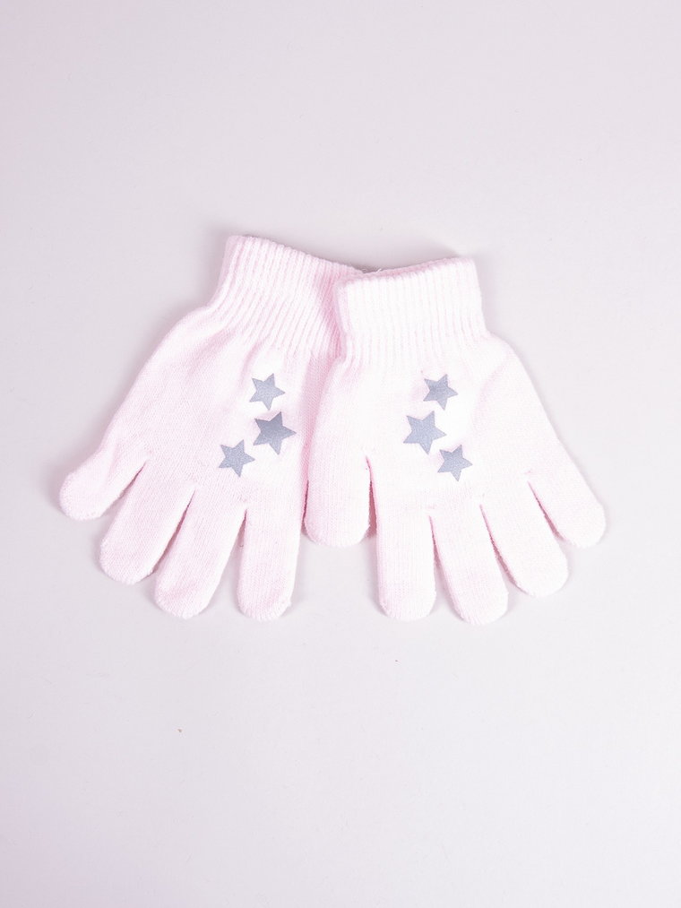 Rękawiczki dziecięce pięciopalczaste z odblaskiem różowe z gwiazdkami 16