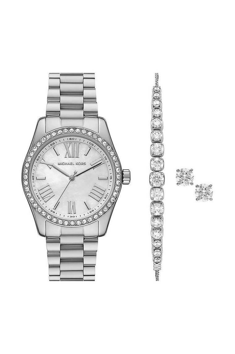 Michael Kors zegarek, bransoletka i kolczyki kolor srebrny