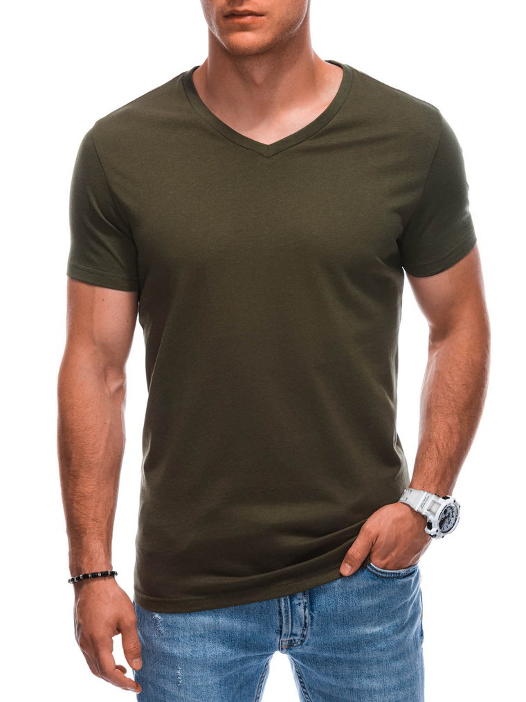 T-shirt męski basic V-neck EM-TSBS-0101 - oliwkowy V9