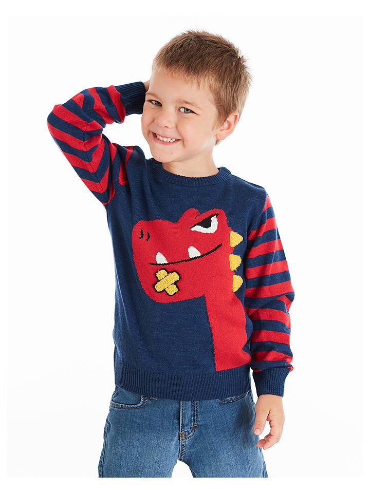 Denokids Sweter "Dino" w kolorze pomarańczowo-granatowym