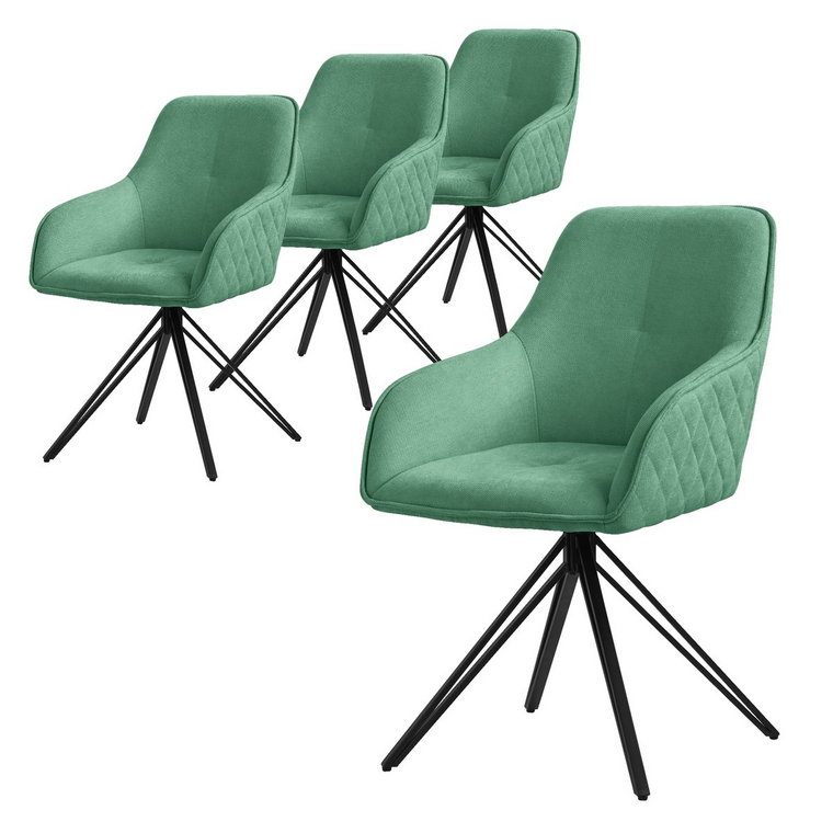 ML-Design krzesła obrotowe do jadalni zestaw 4 sztuk, tkanina tekstylna, zielony, krzesło do salonu z podłokietnikiem/oparciem, krzesło obrotowe 360..