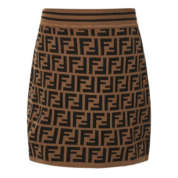 Brązowa Spódnica Mini z Logo FF Fendi