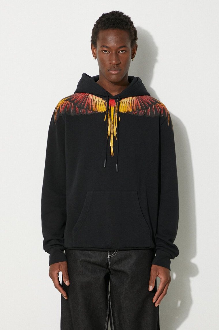 Marcelo Burlon bluza bawełniana Icon Wings Regular Hoodie męska kolor czarny z kapturem z nadrukiem CMBB007F24FLE0011025