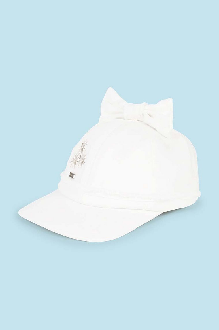 Mayoral czapka z daszkiem bawełniana dziecięca kolor biały z aplikacją