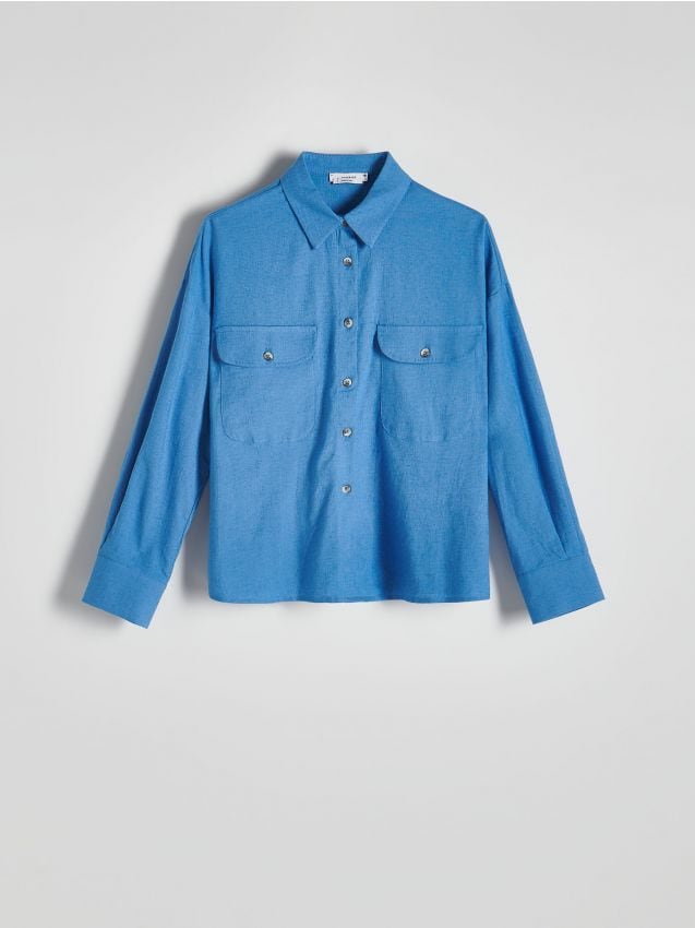 Reserved - Koszula z domieszką lnu - niebieski