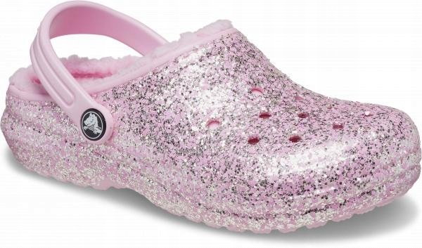 Dziecięce Ocieplane Buty Klapki Chodaki Crocs Classic Lined Glitter 24-25