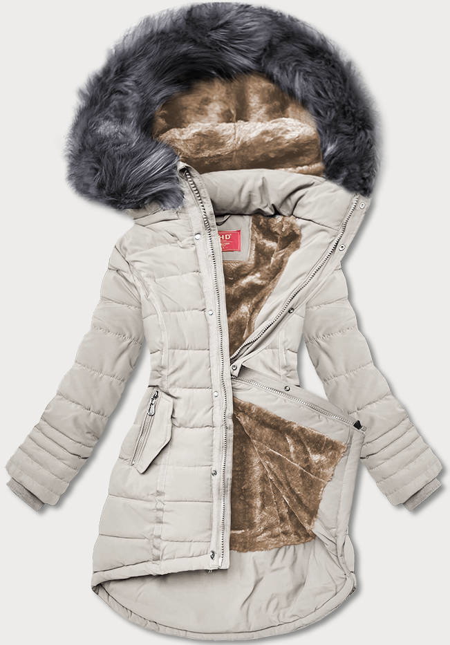 Asymetryczna kurtka zimowa damska jasnobeżowa (M-21301)