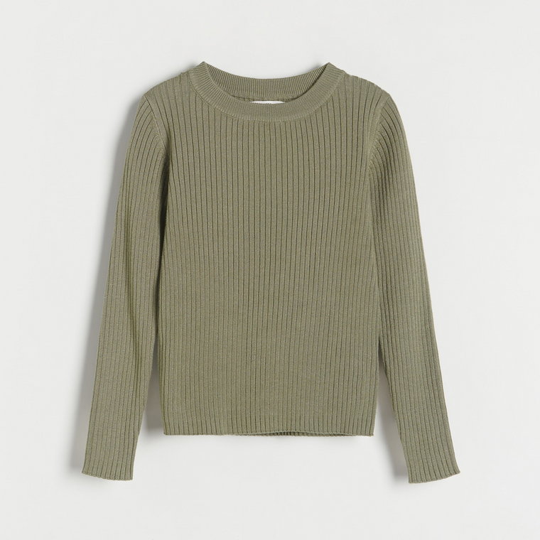 Reserved - Sweter w prążki - oliwkowy