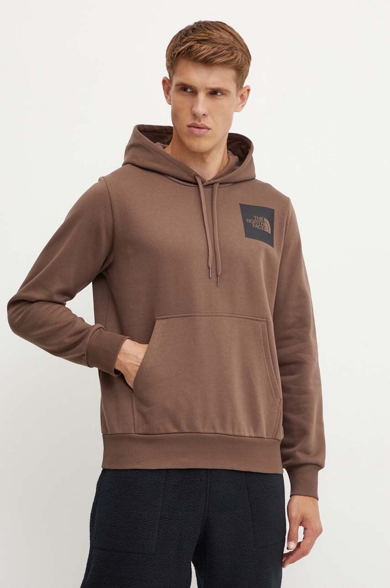 The North Face bluza Fine Hoodie męska kolor brązowy z kapturem z nadrukiem NF0A89EU1OI1