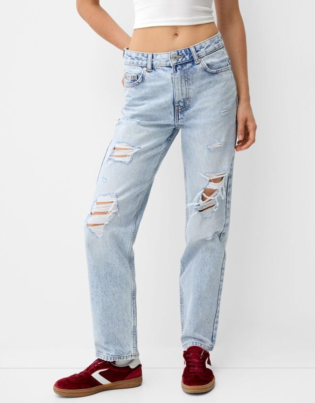 Bershka Jeansy Do Kostki Kobieta 44 Jasnoniebieski