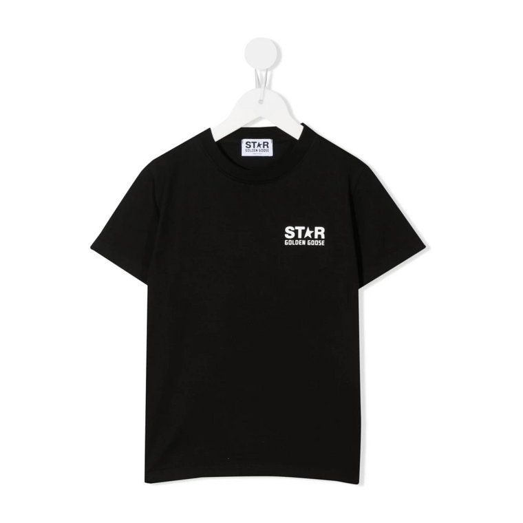 Czarny T-shirt dla Chłopców z Nadrukiem na Przodzie Golden Goose