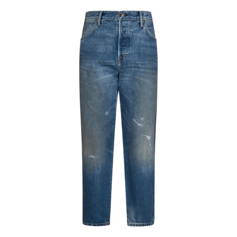 Niebieskie Spodnie Jeansowe z Przetarciami Tom Ford