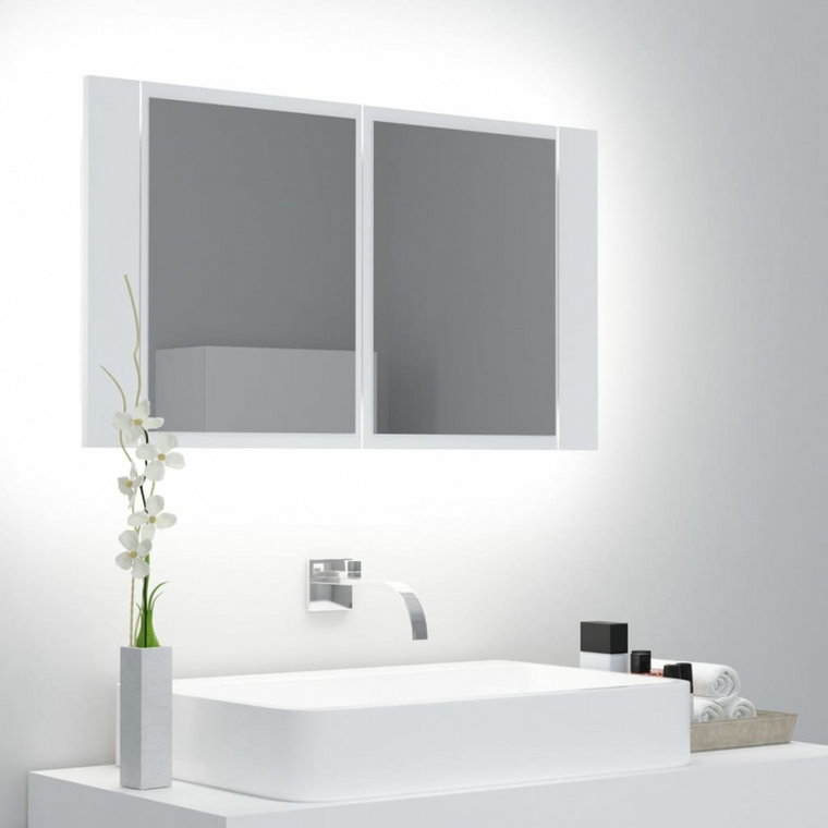 Szafka łazienkowa z lustrem i led, biała, 80x12x45 cm kod: V-804964