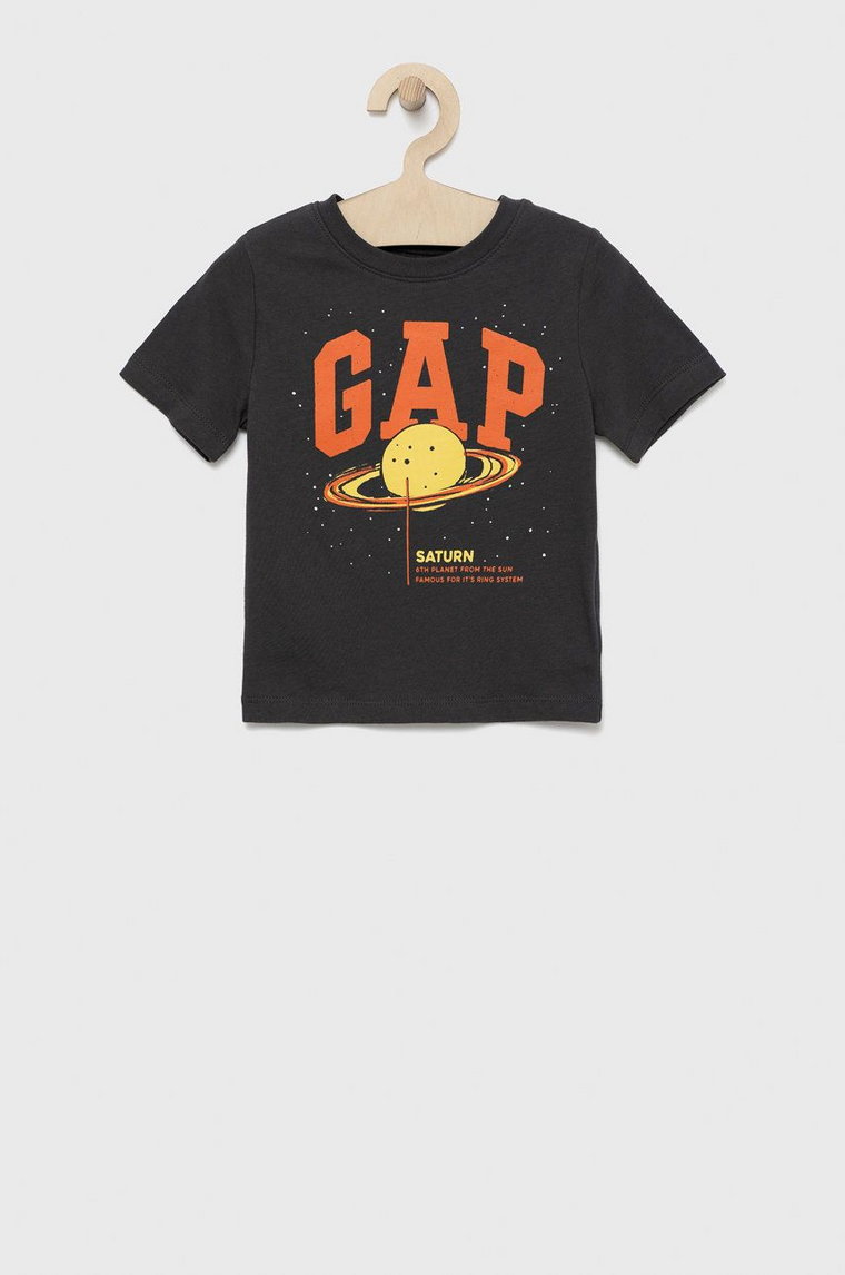 GAP t-shirt bawełniany dziecięcy kolor czarny z nadrukiem