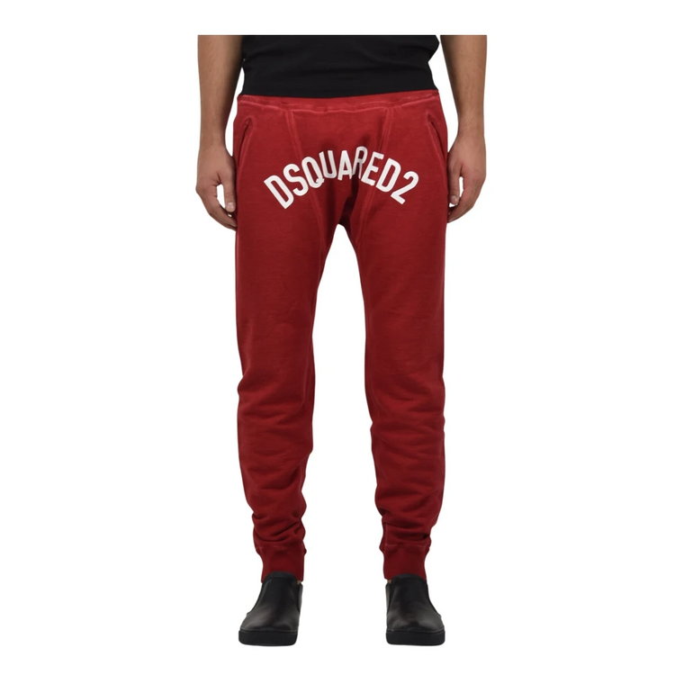 Czerwone Bawełniane Spodnie do Joggingu z Regulowanym Pasem Dsquared2