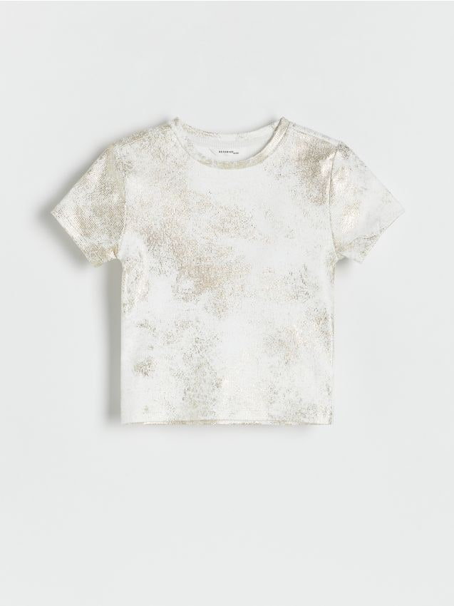 Reserved - T-shirt z metalicznym efektem - biały