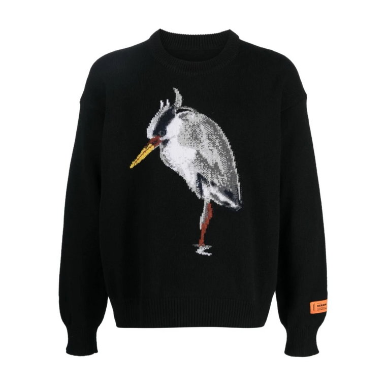 Czarny Bawełniany Sweter z Nadrukiem na Przodzie Heron Preston