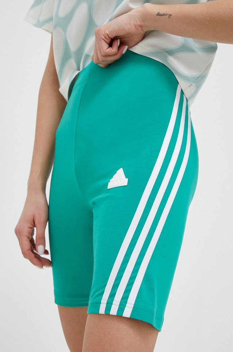 adidas szorty damskie kolor zielony z aplikacją high waist