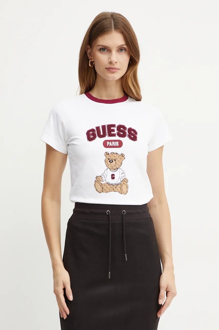 Guess t-shirt bawełniany SARAH damski kolor biały V4BI10 KA260