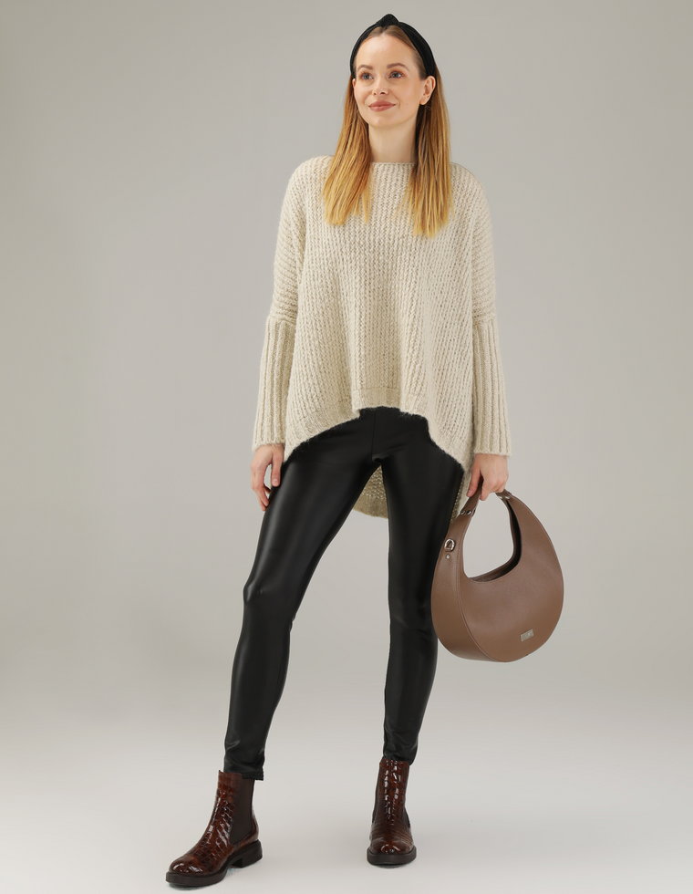 GŁADKI SWETER Z WEŁNĄ 191-3001 BEIGE