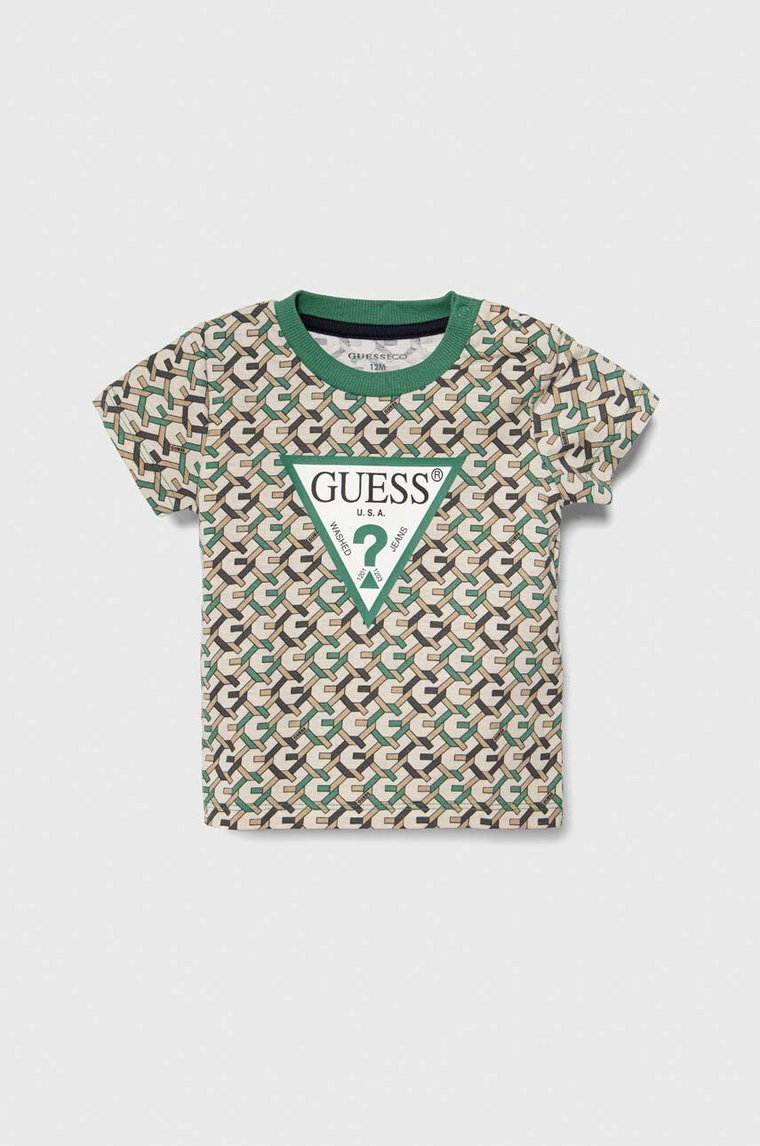 Guess t-shirt bawełniany dziecięcy kolor zielony wzorzysty
