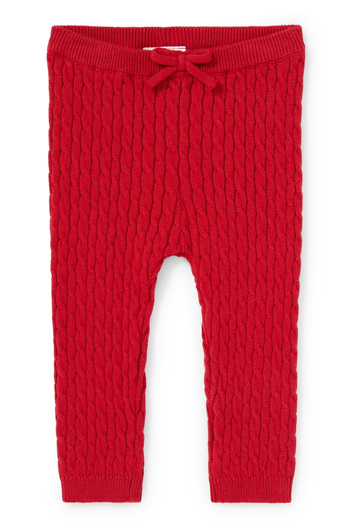 C&A Dzianinowe spodnie niemowlęce-wzór warkocza, Czerwony, Rozmiar: 98
