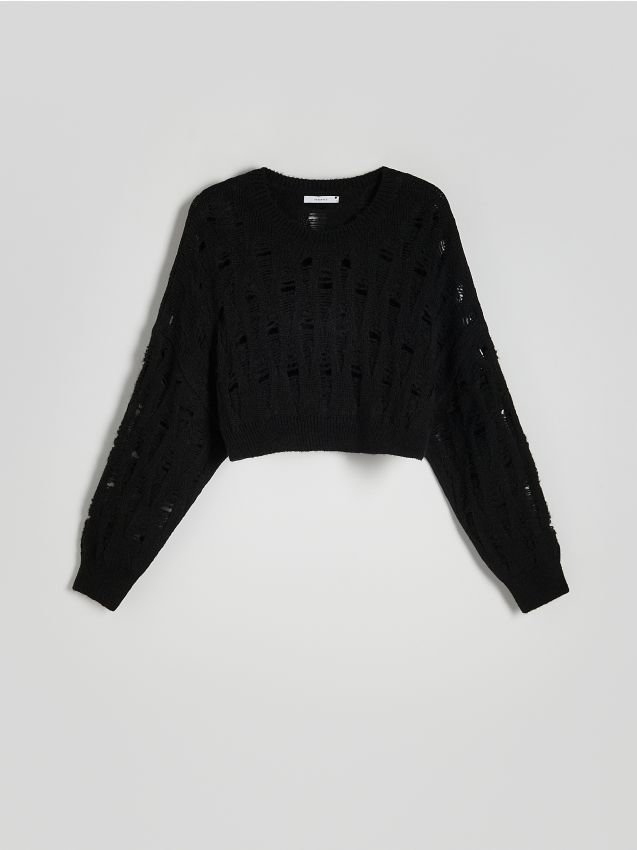 Reserved - Sweter z rozdarciami - czarny