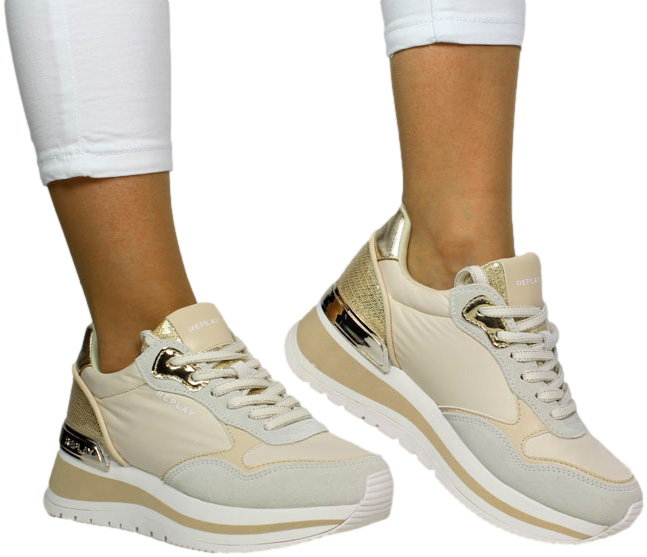 Sneakersy Replay GWSA5.000.C0001T Mennet Nylon Beige Gold