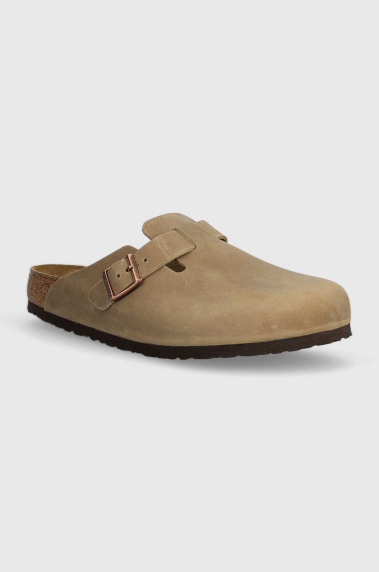 Birkenstock klapki nubukowe Boston SFB kolor beżowy 1018147