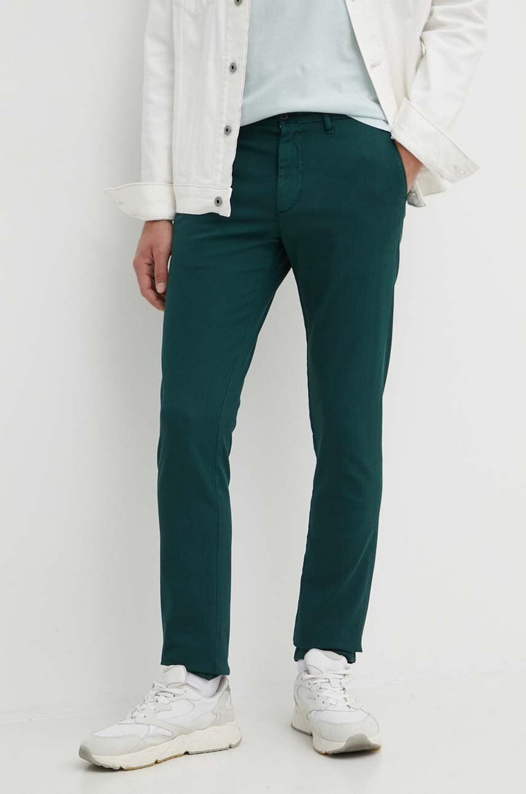 Tommy Hilfiger spodnie męskie kolor zielony dopasowane MW0MW33910