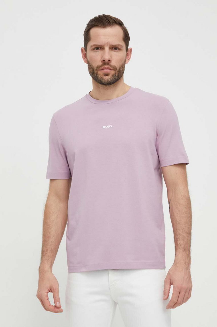 BOSS t-shirt BOSS ORANGE męski kolor fioletowy gładki