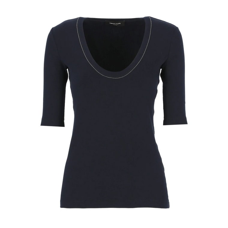 Niebieski Swetrowy T-shirt z Koralikami Fabiana Filippi