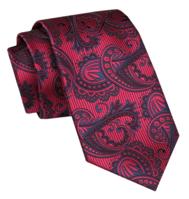 Modny Krawat Męski - Alties - Czerwony w Duży Wzór Paisley