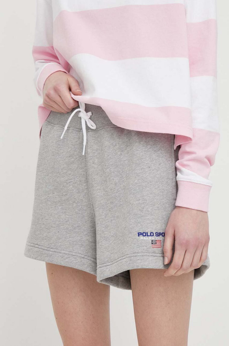 Polo Ralph Lauren szorty damskie kolor szary melanżowe high waist 211939509